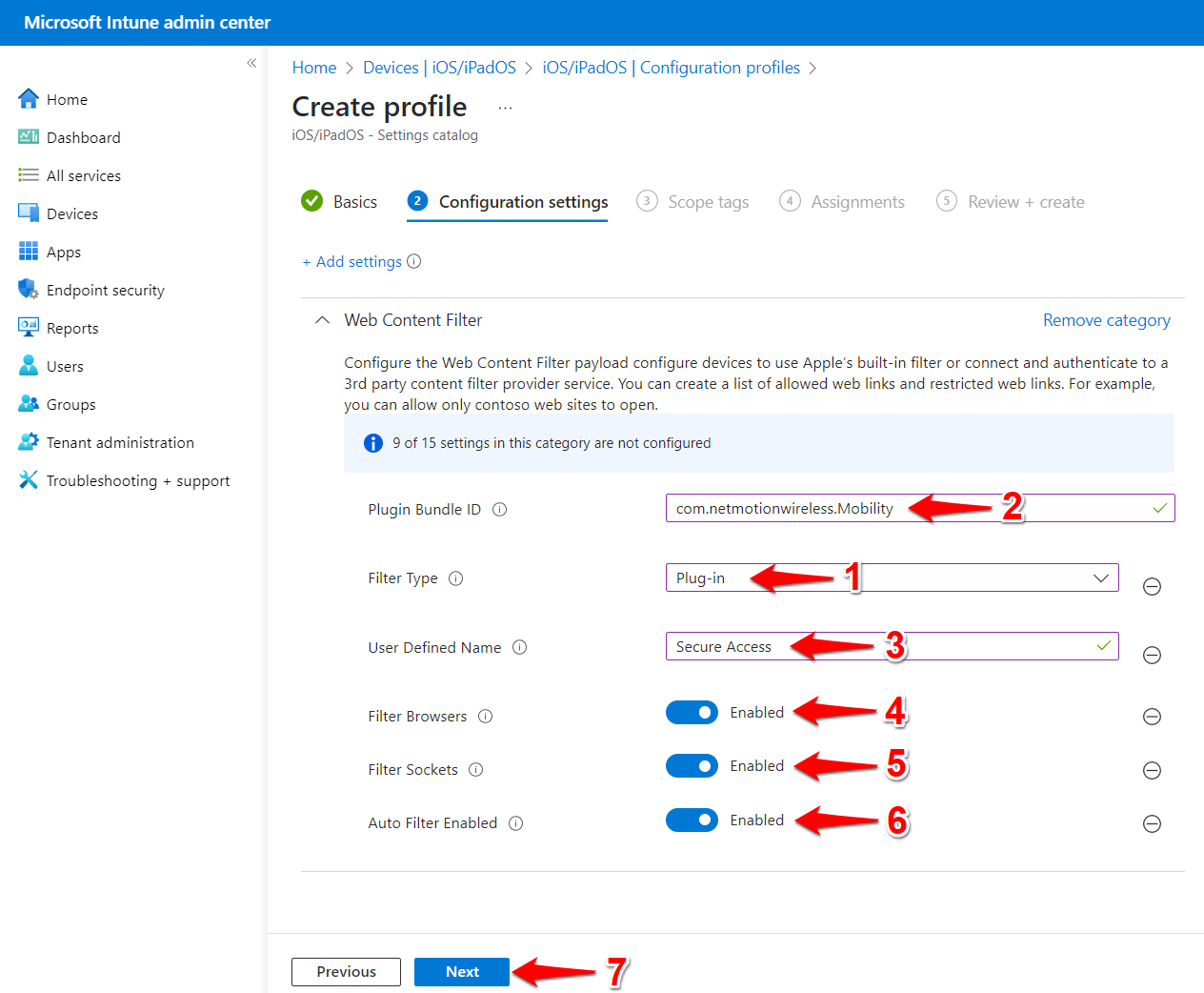 iOS/iPadOS: Intune - Creating a Content Filter Profile for Absolute ...