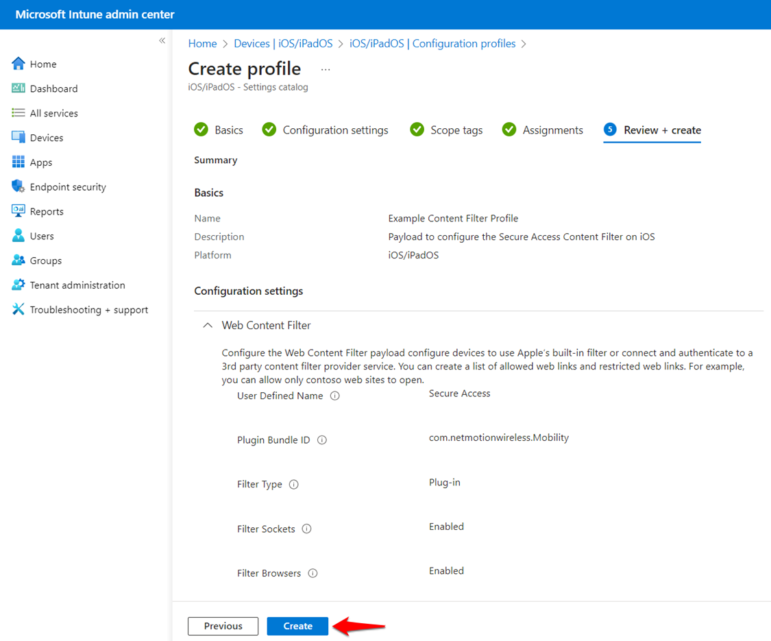 iOS/iPadOS: Intune - Creating a Content Filter Profile for Absolute ...
