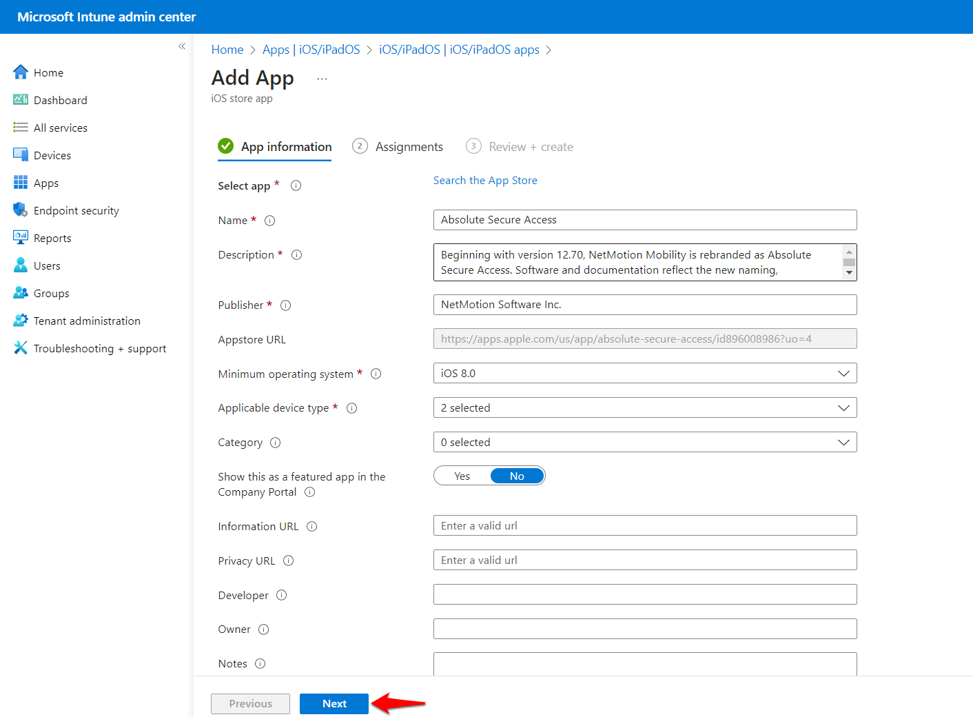iOS/iPadOS: Intune - Deploying Absolute Secure Access
