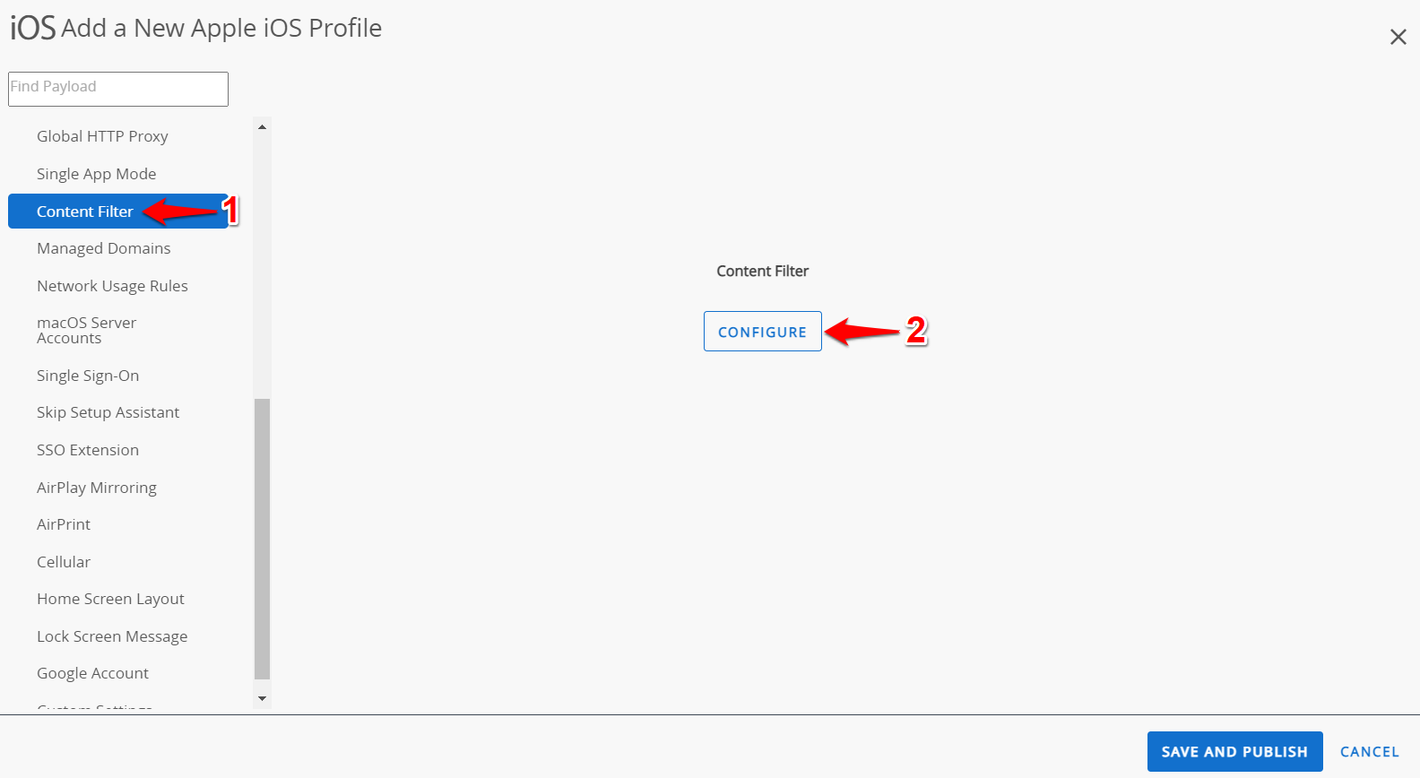 iOS/iPadOS: Workspace ONE - Creating a Content Filter Profile for ...