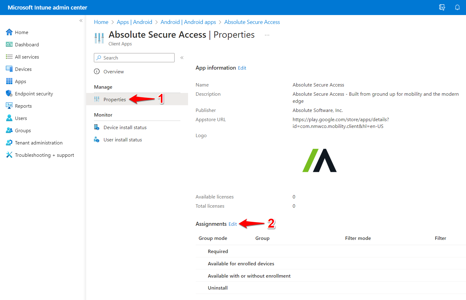 Android: Intune - Deploying Absolute Secure Access
