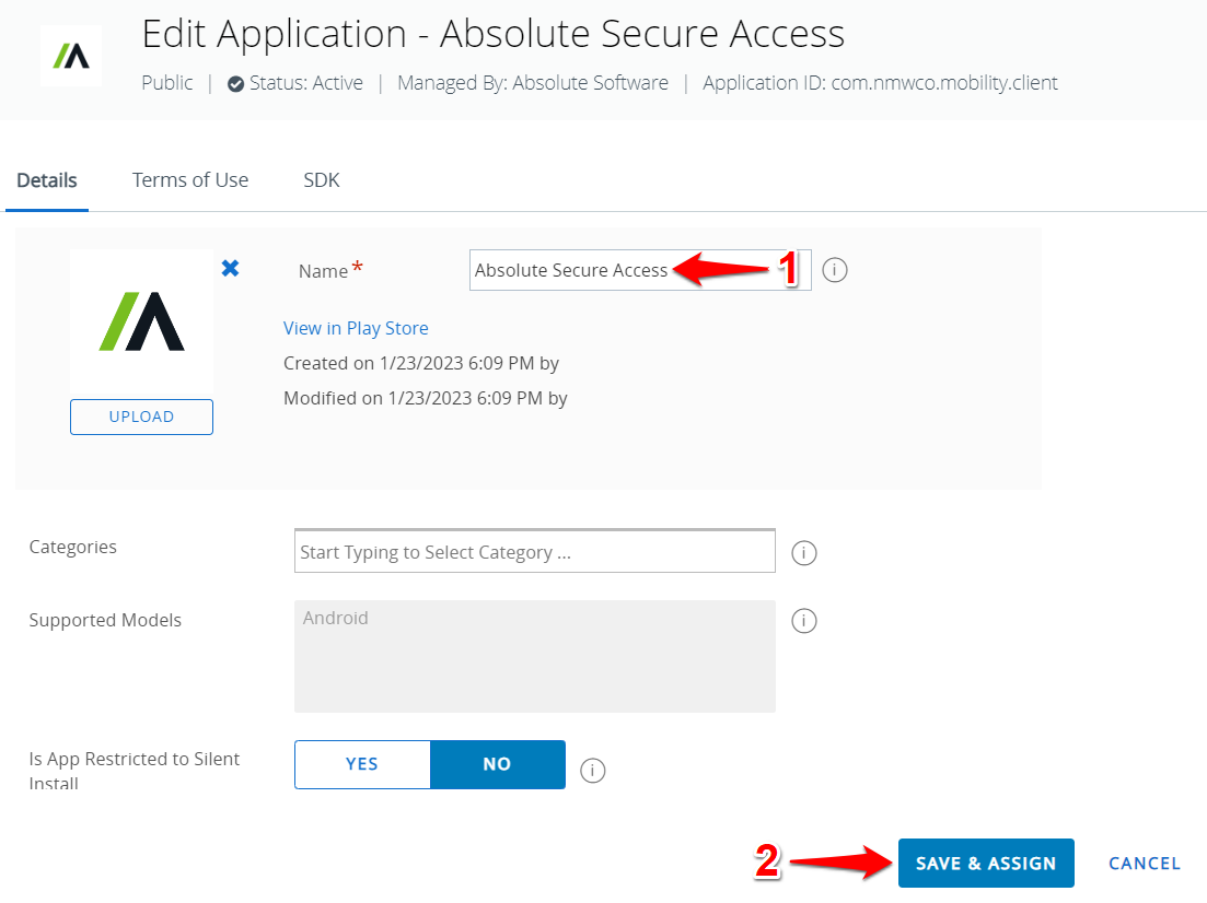 Android: Workspace ONE - Deploying Absolute Secure Access