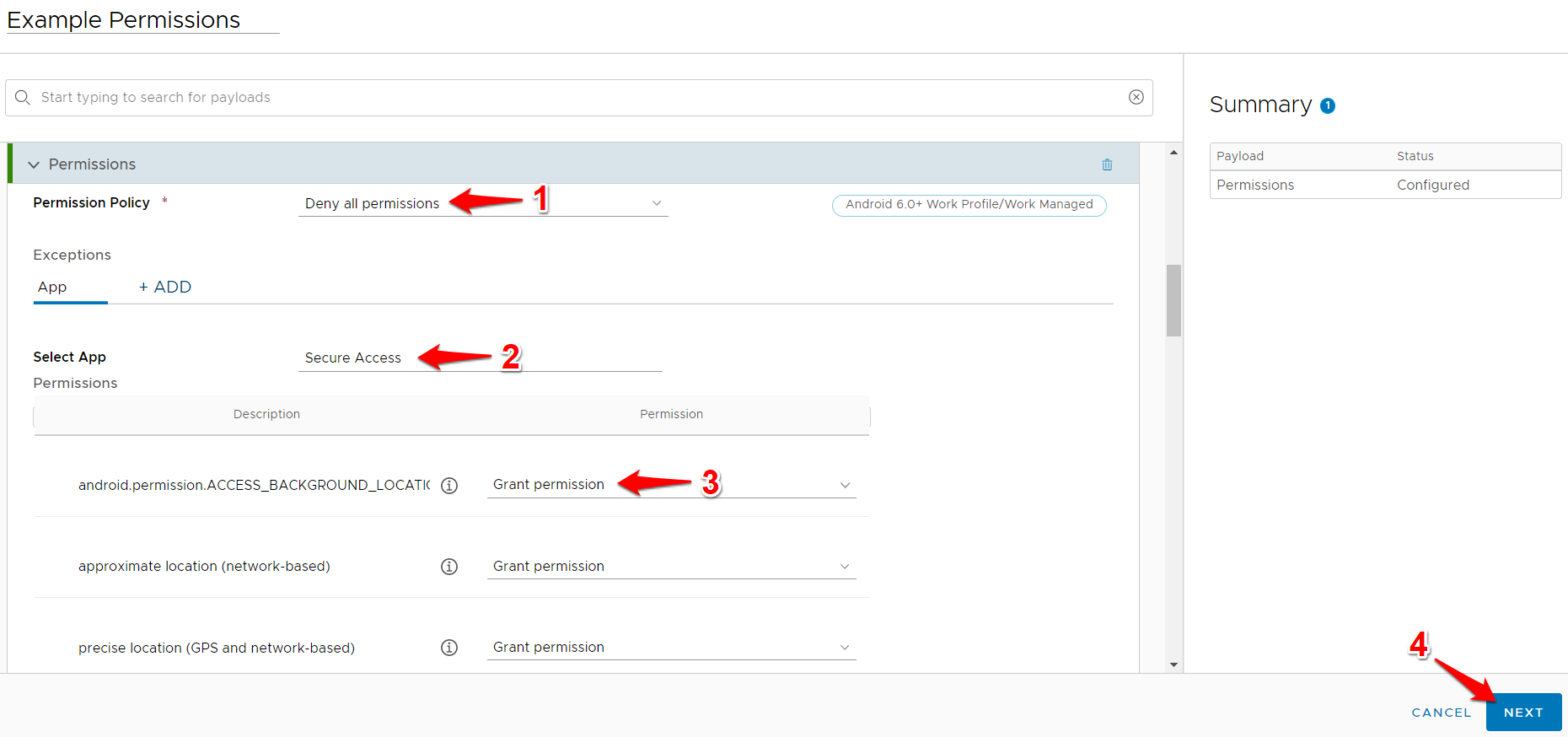 Android: Workspace ONE - Setting Permissions for Absolute Secure Access
