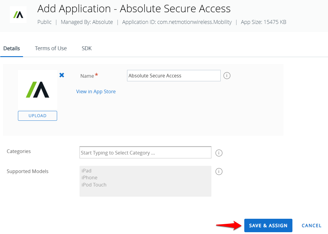iOS/iPadOS: Workspace ONE - Deploying Absolute Secure Access