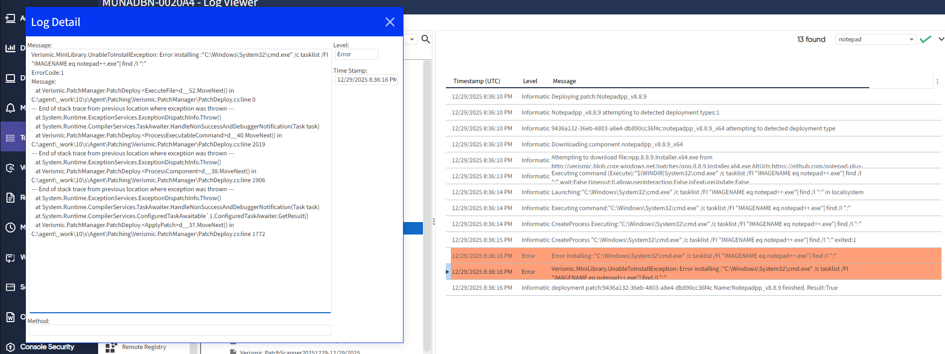 Troubleshooting Notepad++ patch failure in Syxsense
